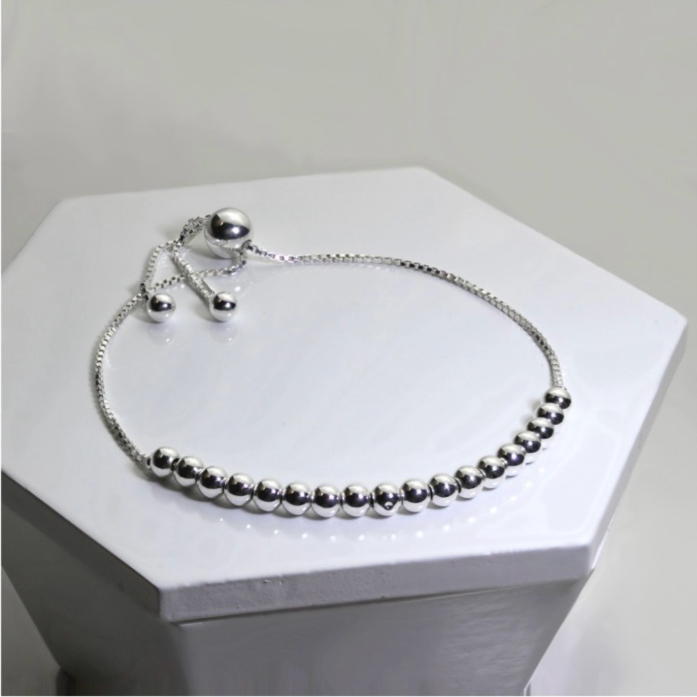 Sterling Silver Box Chain & Large Bead Chain Adjustable Bracelet